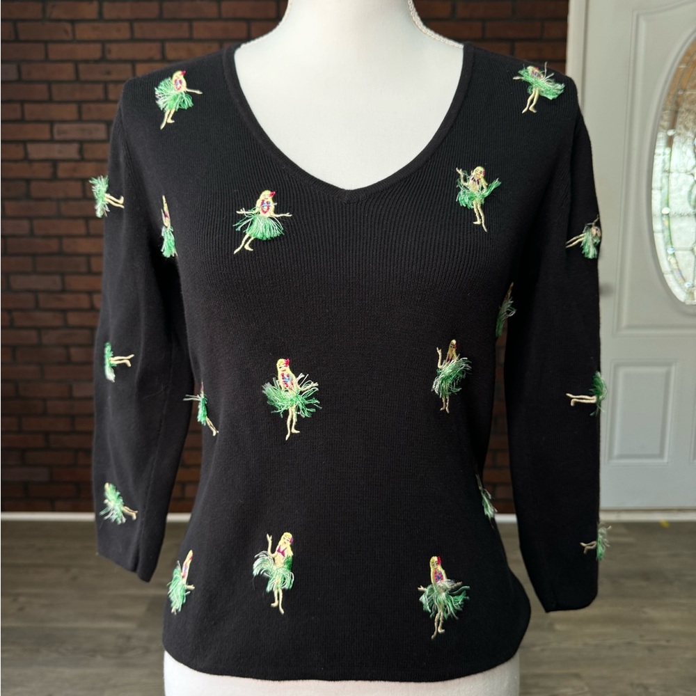 Vintage Alexandra Bartlett 3D Hawaiian Hula Girls Top Y2K Vacation‎ Small
